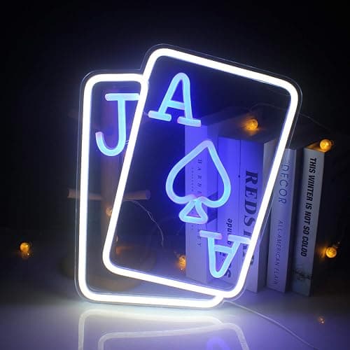 Wanxing Playing Cards Neon Light Sign for Wall Decor,Poker Cards Neon Sign,Poker Light with USB Powered Led Sign,Dimmable 5V 2A Light Up Sign for Living room, Casino, Bar, Game Room - Image 1