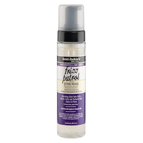 Aunt Jackie's Grapeseed Style and Shine Recipes Frizz Patrol Anti-Poof Setting Hair Mousse, Sets Curly Hair Styles in Place,Purple Fl.Oz 8.5 Ounce - Image 1