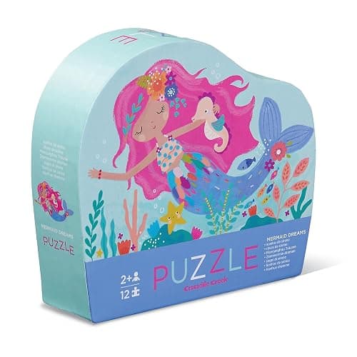 Crocodile Creek 12-Piece Mini Jigsaw Puzzle - Fun Floor Puzzles for Kids Ages 2-4 and Up - Heavy-Duty Shaped Box for Storage - Mermaid Dreams - 12" x 9" Finished - Image 1