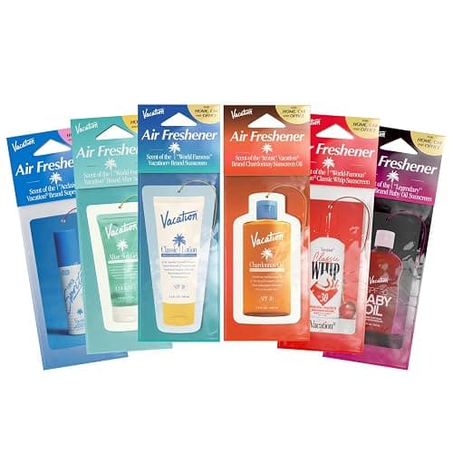 Vacation Air Freshener Variety Pack, 6 Exclusive Summer Scents, Includes Classic Lotion, Chardonnay Oil, After Sun Gel, Classic Whip, Super Spritz & Baby Oil Scents, Deodorizer for Car, Home & Office - Image 1