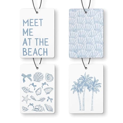 KBRCT Blue Coastal Beach Car Air Freshener 4 Pcs, Preppy Coastal Seashell Palm Tree Meet Me at the Beach Hanging Air Freshener for Cars Closet Drawer Books, Cute Car Accessories for Women Girls - Image 1