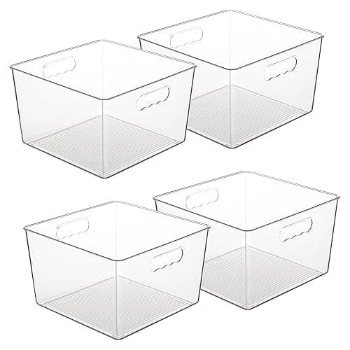 Vtopmart 4 Pack Extra Large Clear Plastic Storage Bins,11x11 Cube Acrylic Organizer Square Containers with Handle for Pantry,Closet,LaundryRoom,Kitchen,Bathroom,UnderSink Organization - Image 1
