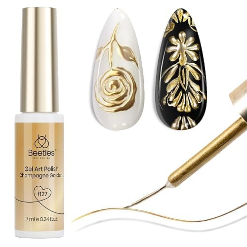 Beetles Metallic Gold Gel Liner 7ml French Tip Gel Polish 3D Mirror Chrome Effect Metal Painted Nail Polish Build in Thin Brush French Swirl Line Nail Art Soak off Uv Lamp Manicure Salon - Image 1
