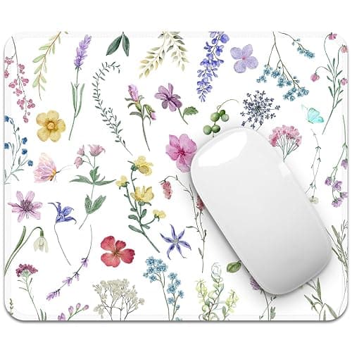 Square Mouse Pad with Stitched Edge, Premium Mousepad Washable Cloth. Computer Mouse Pad with Non-Slip Rubber Base, Mouse Pads for Computers Laptop Mouse 9.25x7.75x0.12 inch-Flower2 - Image 1