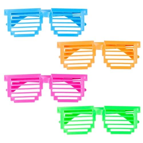 Super Z Outlet Plastic Color Assorted Square Shutter 80s Disco Retro Style Children Unisex Glasses Shades Eye Wear for Party Prop Favors, Decorations, Toy Gifts, Costumes (24 Pairs) - Image 1