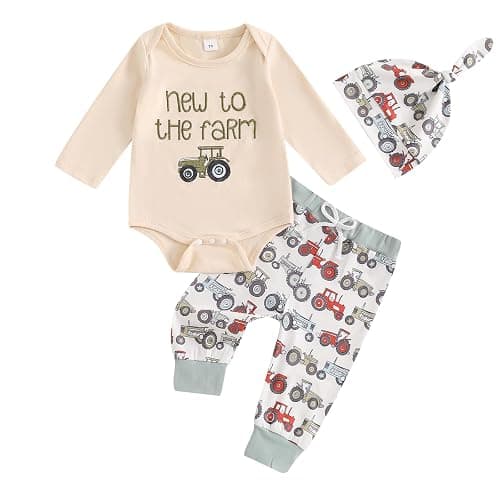 Madjtlqy Little Dude Newborn Baby Boy Fall Clothes Long Romper Bodysuit Jogger Pants Set 3Pcs Infant Coming Home Outfit - Image 1