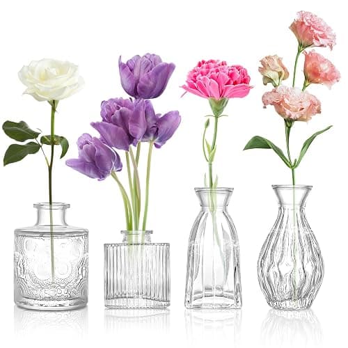 ODDMUCK Glass Bud Vase Clear Bud Vases Set of 4 for Centerpieces, Vintage Glass Flower Vases in Bulk Suitable for Weddings, Parties or Home Decoration - Image 1