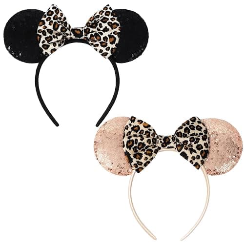 2 Pcs Mouse Ears Headbands, Shiny Bow Glitter Mouse Ears Headband, Mouse Ears Accessories for People Cosplay, Birthday Christmas Theme Parties Photography Props - Image 1