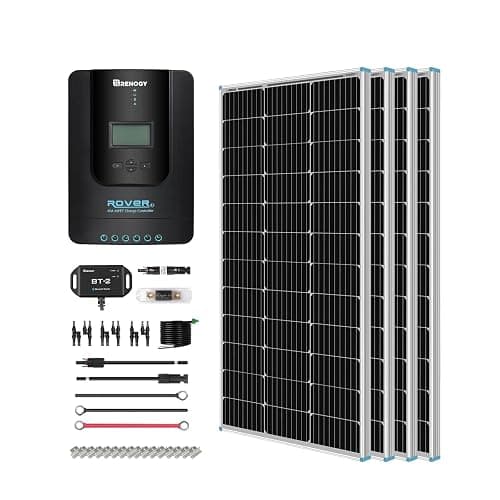 Renogy 400 Watt 12 Volt Premium 4 Pcs 100W Panel+40A MPPT Charge Controller+ Bluetooth Module Fuse+ Mounting Z Brackets+Adaptor Kit +Tray Cables Set, 400W, Grid 12V Solar Power System - Cables+Mounts+Fuse+Bluetooth Monitoring - 400W Panel+MPPT 40A Controller - Image 1