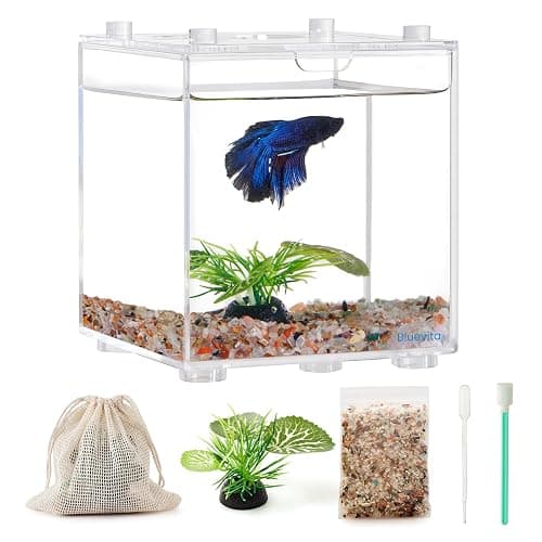 Fish Isolated Box, 0.2 Gallon, for Sick Fish, Breeding Fish, Sea Monkey, Watch Pets Hatch & Hrow, Stackable Design, Small Betta Hospital Tank with Artificial Plants Gravels and Cleaning Tools - Image 1