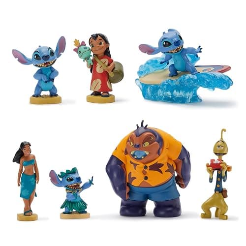 Disney Store Official Lilo & Stitch Figure Set – 7 Fully Sculpted Disney Figures Including Lilo, Stitch, Nani & More in Double-Tiered Box with Scenic Backgrounds - Image 1