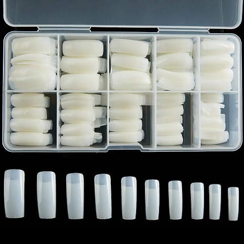 Half Cover Acrylic False Nail Tips, 500PCS Fake Nail Shape Artificial False Nails Tips 10 Sizes with Case for Nail Art Salons (Natural) - Image 1