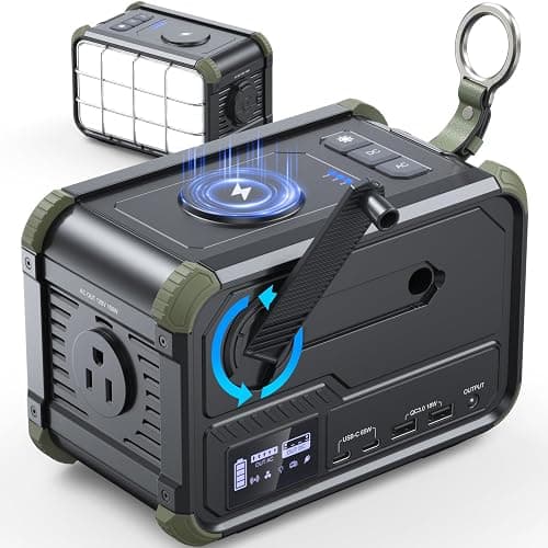 BROWEY Portable Power Station 153Wh Small Solar Generator with Hand Crank 120V 150W AC Outlet Lithium Battery Power Bank, Wireless Charging Emergency Charger for Outdoor Camping Travel Home Backup - Image 1