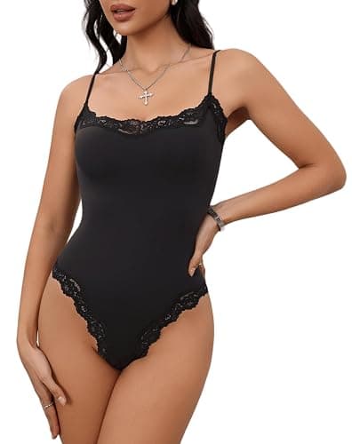 Starrylion Lace Body Suit Square Neck Tops for Women Sleeveless Spaghetti Strap Tank Top Bodysuits for Women Sexy Jumpsuit - Image 1