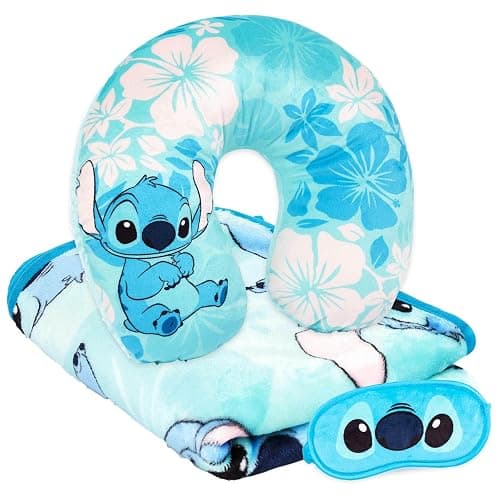 Jay Franco Disney Lilo & Stitch Kids Travel Set - 3 Piece Set Includes 40 x 50 Throw Blanket, Eye Mask, and Neck Pillow - Super Soft & Cozy Travel Accessories - Image 1