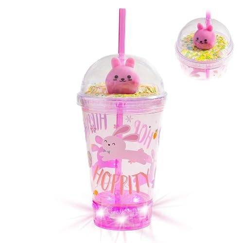 Cool Things Corp Easter Light-Up Dome Cup – Pink Rabbit, Reusable LED Party Drinkware with Glitter Dome Lid - Image 1