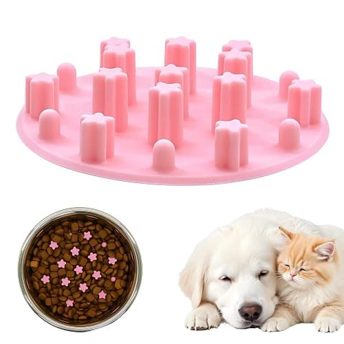 Slow Feeder Insert for Cat Dog Bowls, Anti-Choking Silicone with Strong Suction Cups, Fits Most Cat Bowls, Ideal for Puppy Small Medium Breeds (Pink) - Image 1