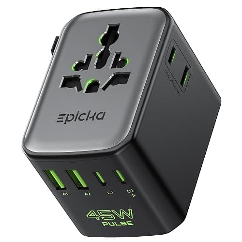 Epicka Pulse Duo 45W International Power Adapter, Universal Travel Adapter with 6-Port (2 AC/2 USB-A/2 USB-C), European Travel Plug Adapter with PD & QC 3.0 Fast Charging, Travel Essentials (Black) - Image 1