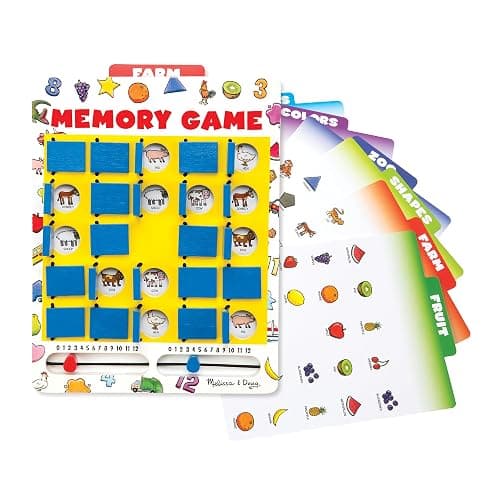 Melissa & Doug Flip-to-Win Portable Wooden Travel Game Board with 25 Flaps & 7 Double-Sided Memory Game Cards—Animals, Colors, Fruits, Shapes & Much More—Preschool Toys for Kids Ages 5+ - Image 1