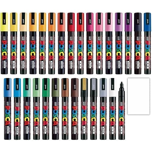 Posca Paint Marker Medium Point (PC-5M) 29 Colors FULL RANGE Bundle Set Uni Mitsubishi Poster Colour ALL COLOR 2.2mm Marking Pen Original Memo pad Set - Image 1