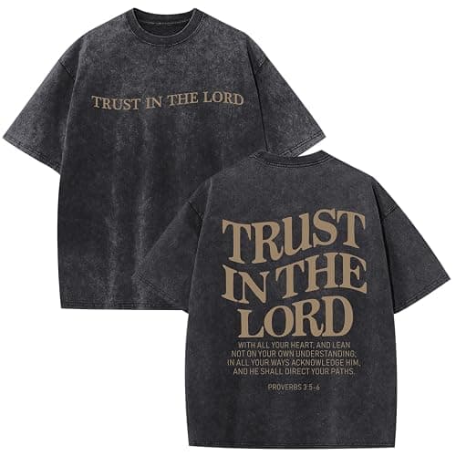 Wrenpies Mens Oversized Christian Shirts God Faith Jesus Religious Tshirts Trust in The Lord Bible Verse Tees Acid Wash Tops - Image 1