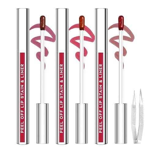 JUNECODE 3Pcs Lip Stain Peel Off Set with Tweezer, Peel Off lip Liner Stain Long Lasting Waterproof, Matte Lip Tattoo Tint Transfer Proof, Highly Pigmented Color Lip Makeup(#802+803+806) - Image 1