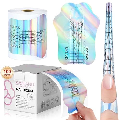 SAVILAND Reusable Long Length Nail Forms for Acrylic Nails Builder Nail Gel | Super Sticky, Poly Gel Nail Forms, Sturdy Self-adhesive Nails Model Stencils, Home Salon Extension - Image 1
