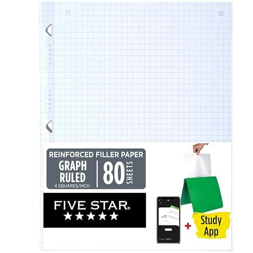 Five Star Loose Leaf Paper + Study App, Graph Ruled Filler Notebook Paper, Reinforced, Fights Ink Bleed, 8-1/2" x 11", 80 Sheets (170122) - Image 1