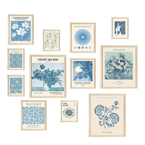 Aroutde Light Blue Wall Art Matisse Modern Wall Decor Coquette Aesthetic Blue Pictures Canvas Gallery Prints For Living Room Bedroon Dorm Set of 12 (Unframed) - Image 1