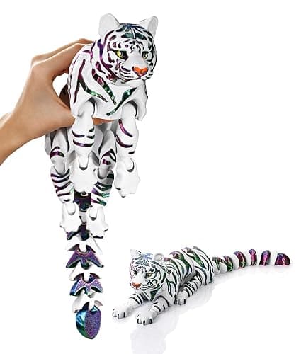 GemmiCho 3D Printed Animal, 6.7" Articulated 3D Printed Tiger Toy, Tiger Figurines Fidget Toys, 3D Printed Toys for Stress Relief, Flexible Animals Fidget Desk Decor (White Tiger) - Image 1