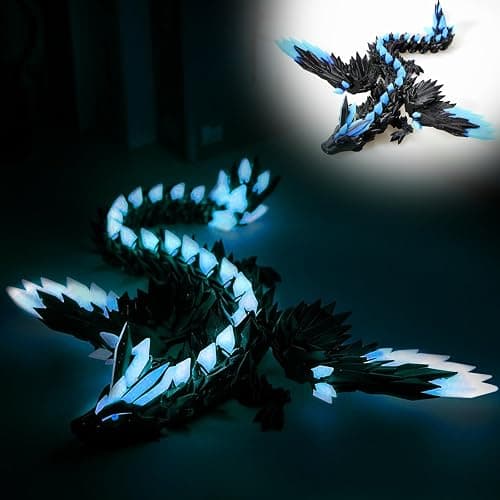 Meet Gladness 12 Inch 3D Printed Dragon with Wings Glow in the Dark – Articulated Crystal Winged Dragon Figure, Flexible Fidget Toy & Desk Decor, Birthday Gift for Boys Kids Teens Ages 8-12 - Image 1