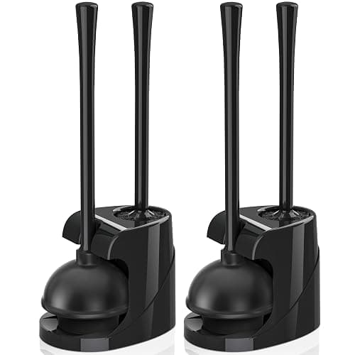Toilet Plunger and Brush, Bowl Brush and Heavy Duty Toilet Plunger Set with Ventilated Holder, 2-in-1 Bathroom Cleaning Combo with Modern Caddy Stand for 5.7-inch Toilet Drain(Black, 2 Set) - Image 1