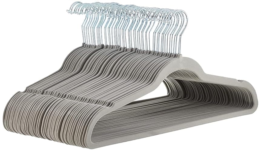 Amazon Basics Slim, Velvet, Non-Slip Suit Clothes Hangers, Gray/Silver - Pack of 50 - Gray/Silver - Pack of 50 - Image 1