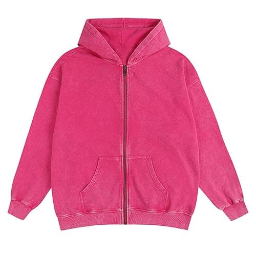 SnowElve Mens Zip Up Hoodie Women Full Zip Hoodies Vintage Acid Wash Oversized Sweatshirts Hooded Sweatshirt Streetwear - Image 1