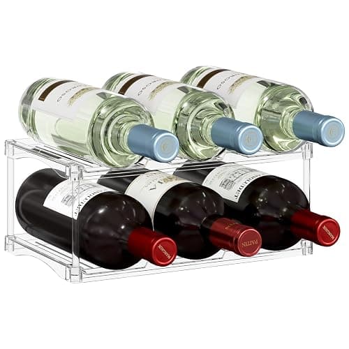 Lifewit Stackable Bottle Storage Organizer, Clear Freestanding Wine Holder for Cabinet, Large Slot Water Bottle Tumbler Cup Organizer for Pantry, Plastic Wine Rack for Fridge Cellar, 2Tier Hold 6 - Image 1
