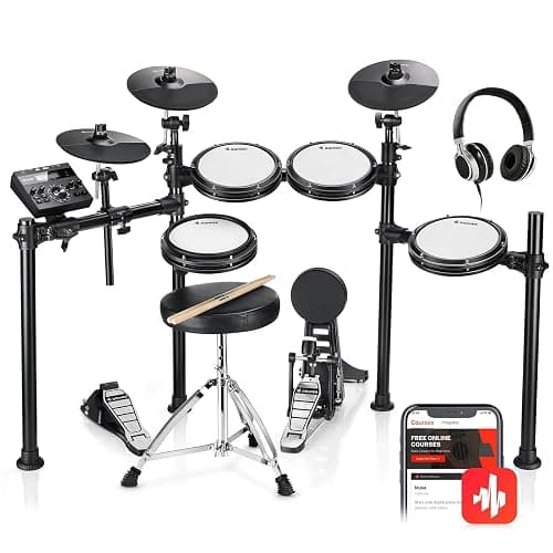 Donner DED-200 Electric Drum Sets with Quiet Mesh Drum Pads, 2 Cymbals w/Choke, 31 Kits and 450+ Sounds, Throne, Headphones, Sticks, USB MIDI, Melodics Lessons (5 Pads, 3 Cymbals) - Image 1