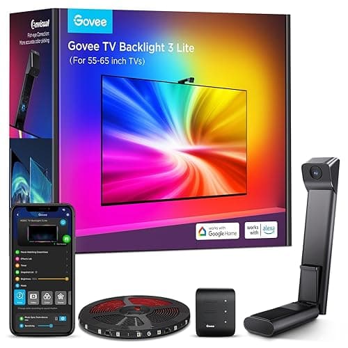 Govee TV Backlight 3 Lite with Fish-Eye Correction Function Sync to 55-65 Inch TVs, 11.8ft RGBICW Wi-Fi LED Strip Lights with Camera, 4 Colors in 1 Lamp Bead, Voice and APP Control, Adapter - Image 1