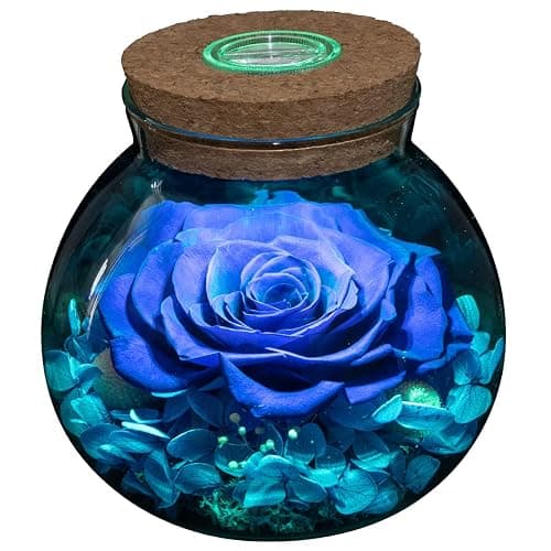 roliys Preserved Real Roses with Colorful Mood Light Wishing Bottle, Eternal Rose,Never Withered Flowers, Table Decor,Christmas Anniversary Valentine's, Blue 4.3inch, 1pcs - Image 1