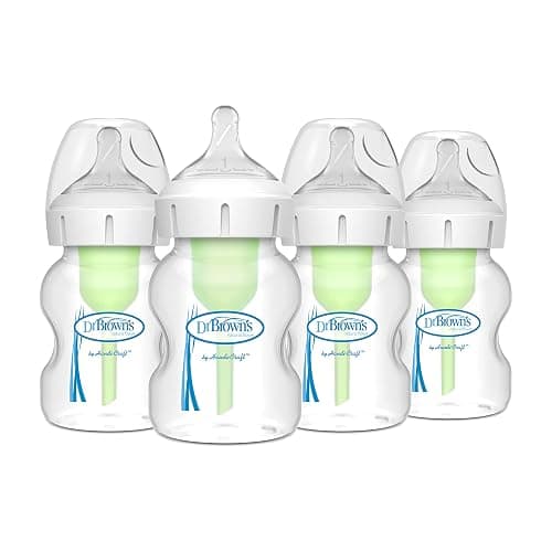 Dr. Brown's Natural Flow Anti-Colic Options+ Wide-Neck Baby Bottles 5 oz/150 mL,with Level 1 Slow Flow Nipple,4 Pack,0m+ - 5 oz, 4 Pack - 4 Count (Pack of 1) - Image 1