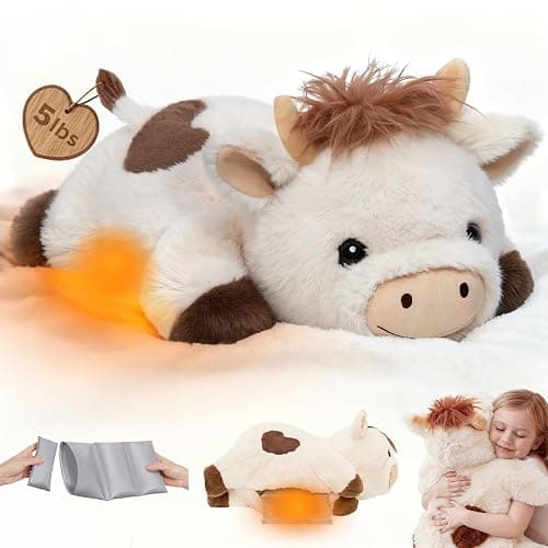 Mewaii Weighted Stuffed Animals with Microwavable Heating Pad - 5lb Adjustable, Heatable & Coolable Cow Plush for Realistic Hug, Removable Inner Pad, Perfect Plush Gift for Kids, Adults (23 Inch) - Image 1