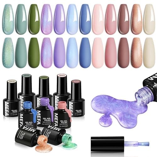 MEFA 12 Colors Gel Nail Polish Set Chameleon Gel Polish Kit with Purple Blue Green Soak Off Nude Brown Heart Glow Collection Manicure Gifts for Women Girl DIY Salon Home - Image 1