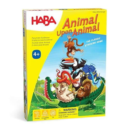 HABA Animal Upon Animal Game - Classic Wooden Tower Stack Game for Kids and Adults, STEM & Dexterity Party Activity for Ages 4+, Compact On The Go Edition - Image 1