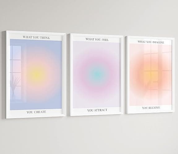 Colorful Abstract Aura Posters for Room Aesthetic 3 Piece Aura Gradient Spiritual Affirmation Canvas Wall Art Positive Energy Painting Danish Pastel Room Wall Decor for Bedroom Yoga 12x16in Unframed - Image 1
