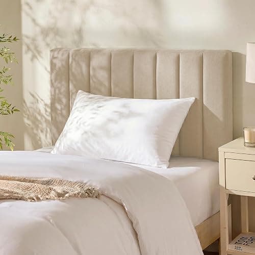 Hearth & Harbor Upholstered Twin Headboard - Easy Assemble Channel Stitched Headboard Twin Size - Wall Mounted Headboards with 3D Soundproof Wall Panels Peel & Stick Floating Headboards, Beige - Image 1