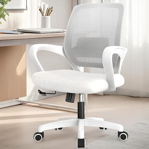NEO Chair Office Desk Ergonomic Mesh Computer Chair with Lumbar Support Adjustable Height Swivel Rolling Wheels Comfy Mid Back Task Chair for Home Bedroom Vanity Study (Ivory) - Image 1