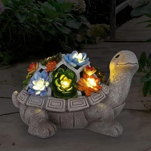 Nacome Solar Garden Outdoor Statues Turtle with Succulent and 7 LED Lights - Lawn Decor Tortoise Statue for Patio, Balcony, Yard Ornament - Chrismtas Gifts for Mom Grandma - Image 1