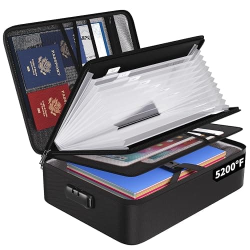ENGPOW File Organizer Bag with 13 Pocket Accordion File Folder, Fireproof Document Organizer with Lock& Labels,Multi-Layer Portable Home Travel Safe Storage Box for Important Documents,Files and More - Image 1