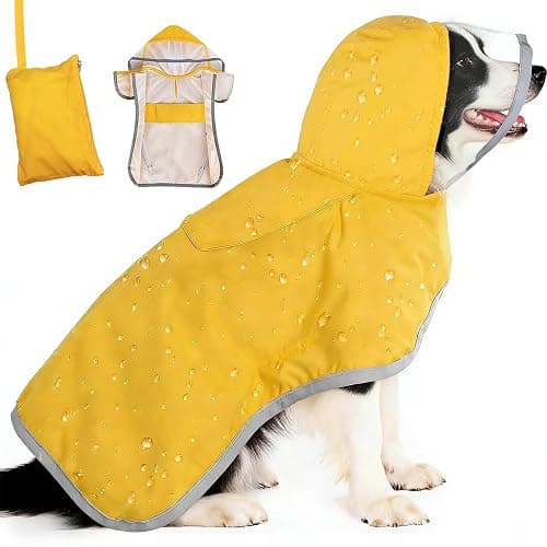 Hunderegenmantel Wasserdicht Winddicht, Verstellbare Regenjacke mit Kapuze & Weichem Futter für Kleine bis Große Hunde (Gelb, L) - Image 1