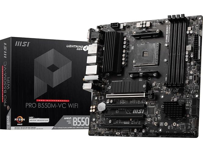 MSI PRO B550M-VC WiFi ProSeries Motherboard (AMD Ryzen 5000 Series, AM4, DDR4, PCIe 4.0, SATA 6Gb/s, M.2, USB 3.2 Gen 2, HDMI/DP, Wi-Fi 6E, Bluetooth 5.2, mATX) - Image 1