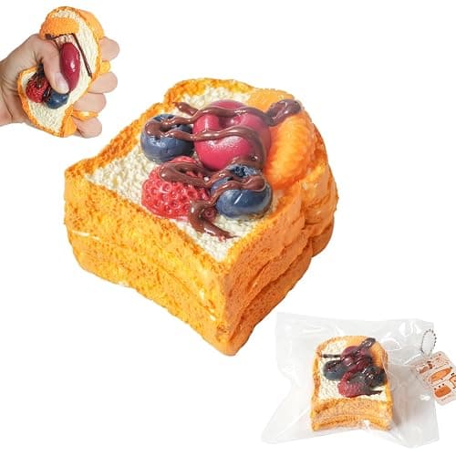 Taba Squishy Toast Berries Cream, Fidget Slow Rising Sticky Realistic Food Stress Relief Squeeze Focus Toy Premium Silicone Handmade Gift for Adults (Wenqing Strong) - Image 1